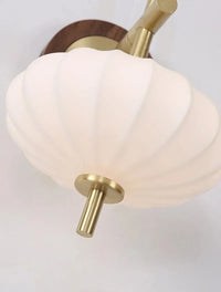 The Aurelia Sconce Walnut wood wall sconce with ribbed glass shade modern retro bedside light