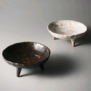 Stoneware pedestal dish footed ceramic matte textured tray