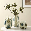 Glass vase cream green blue pebble pattern polished finish