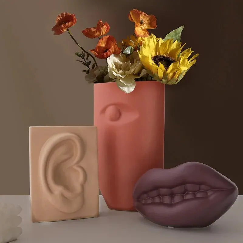 Mouth, Eyes, Ears Ceramic Vase