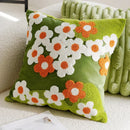 Floral embroidered cotton throw pillow cover daisy design cozy decorative cushion