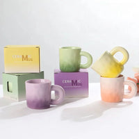 Ceramic gradient mug colorful ombré glaze coffee tea cup gift box