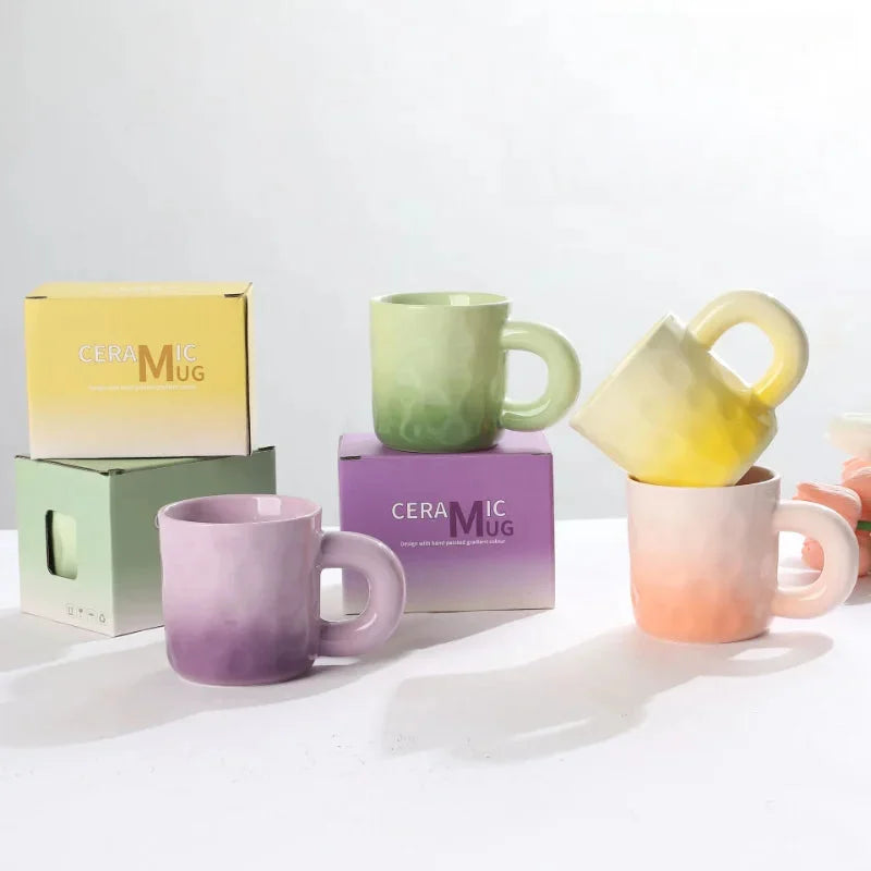 Ceramic gradient mug colorful ombré glaze coffee tea cup gift box