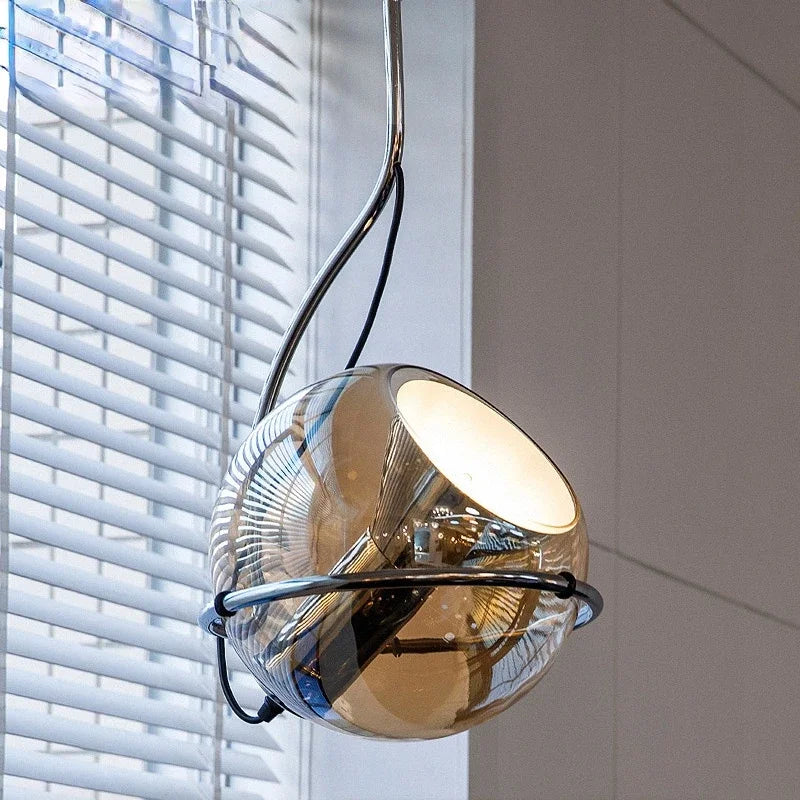 amber globe glass pendant light with iron frame modern ceiling lamp for dining room kitchen office