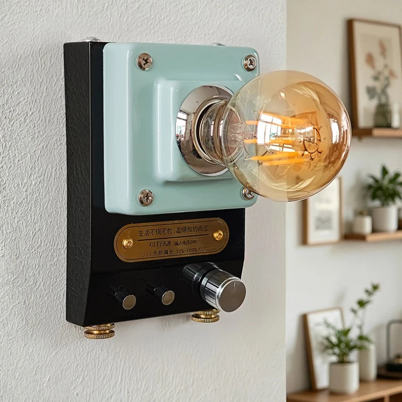 Nordic Retro knob dimming wall lamp vintage atmosphere Bedroom bedsideLED hallway balcony industrial style home decor wall light-Letifly Lights and Decor