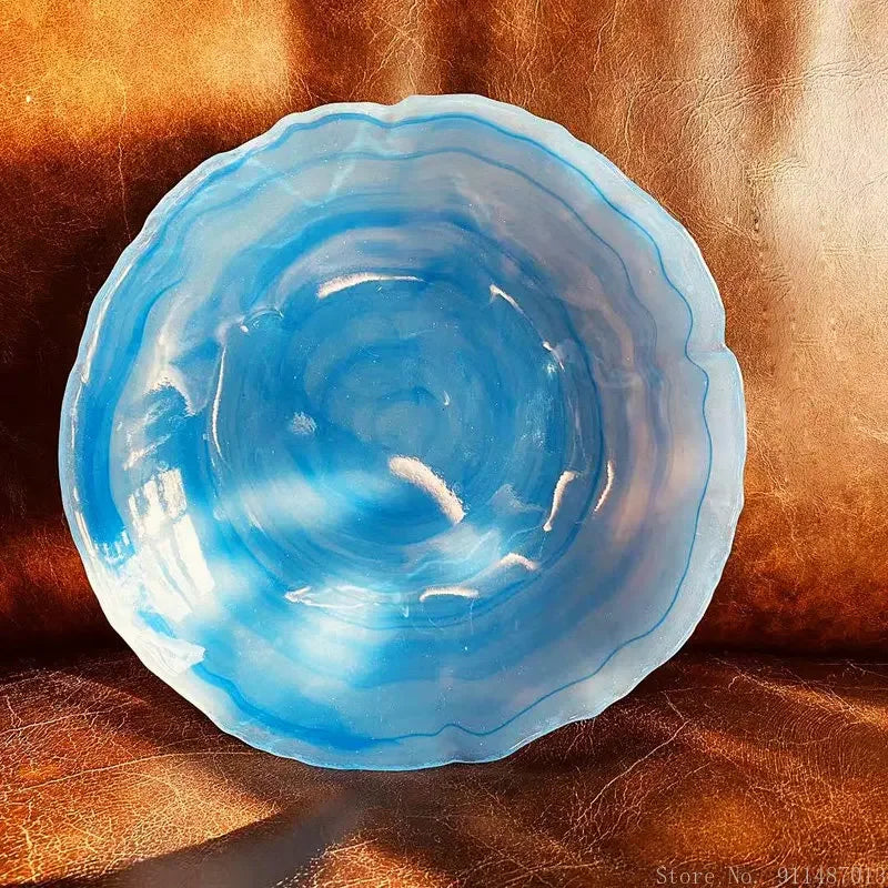 Pacific Blue Decor Bowl Irregular cobalt blue cloud water wave glass soup plate, hazy ocean topography decor bowl for high-end household and restaurant kitchen dinnerware