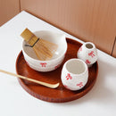 Ceramic matcha set red bow pattern bowl with spout whisk holder tea cup glossy ceramic tea tools