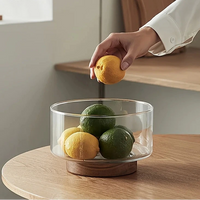 Glass Fruit Bowl Creative Large Salad Bowl Wood Base Snacks Popcorn Nuts Storage Bowls Home Christmas Snack Storage Container-Letifly Lights and Decor