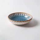 Blue ceramic dinnerware scalloped petal plate bowl sunburst glaze modern dining tableware set