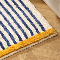 Long Tufting Blue Striped Rug Soft Flocking Non-slip Floor Mat Entrance Bedroom Living Room Girl's Bedside Blanket Home Decor