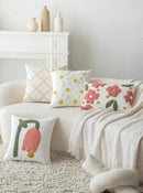 Floral embroidered cotton throw pillow cover daisy design cozy decorative cushion