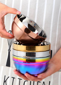 Small&Big Stainless Steel Chinese Rainbow Round Bowl Rice Soup Double Hot Insulation Container Noodle Bowl Kitchen Tableware-Letifly Lights and Decor