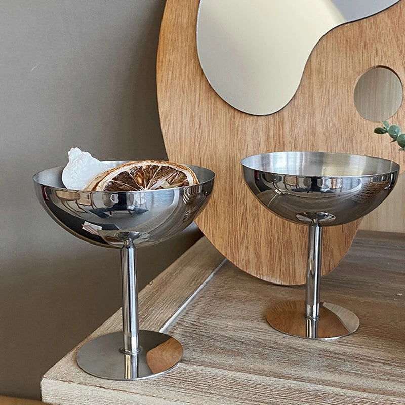 Stainless steel dessert pedestal bowl polished mirror finish modern serveware