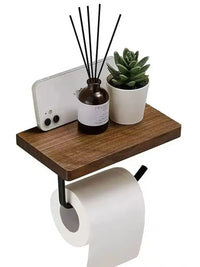 Toilet Paper Holder with Natural Walnut Wooden Shelf Tissue Roll Hanger Wall Mounted Paper Towel Bar 304 Stainless Steel Paper-Letifly Lights and Decor