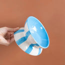 1pc minimalist style contrasting color striped high footed pet bowl ceramic cat bowl dog bowl anti knock-Letifly Lights and Decor
