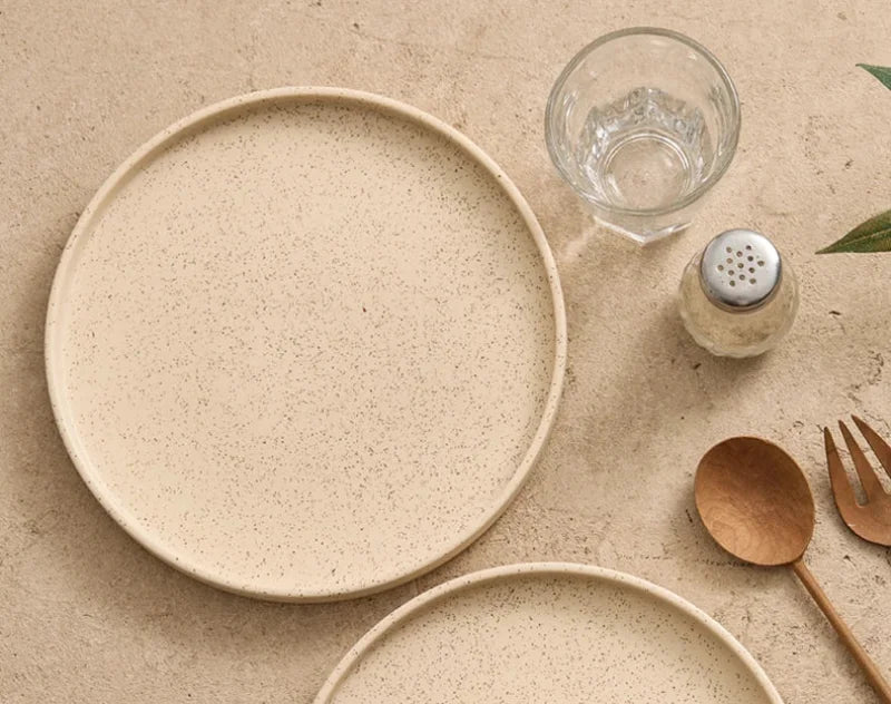 Speckled ceramic dinner plate warm sand color minimalist rustic modern tableware plate
