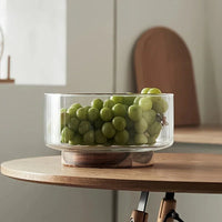 Glass Fruit Bowl Creative Large Salad Bowl Wood Base Snacks Popcorn Nuts Storage Bowls Home Christmas Snack Storage Container-Letifly Lights and Decor