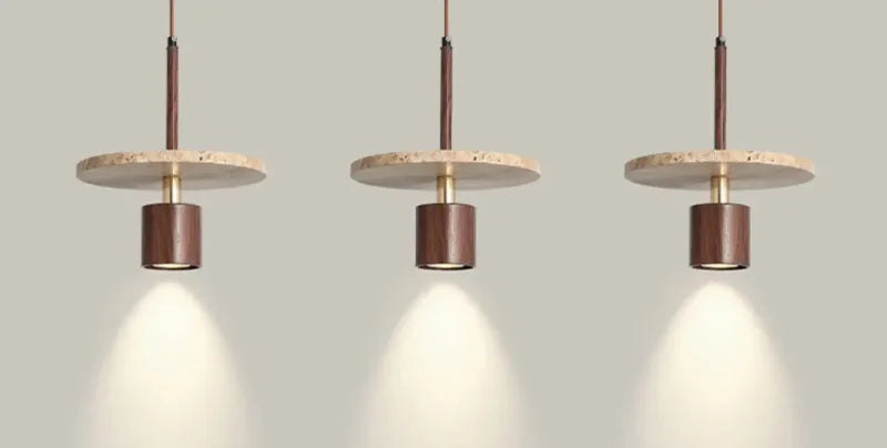 Forest Canopy Travertine pendant light, natural stone and wood kitchen island chandelier, luxury marble dining bedroom bedside aisle hanging lamp