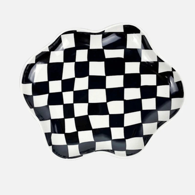 European Chessboard Ceramic Plate Black and White Checkered Irregular Tableware Dinner Plate Dinner Set Plates and Dishes-Letifly Lights and Decor