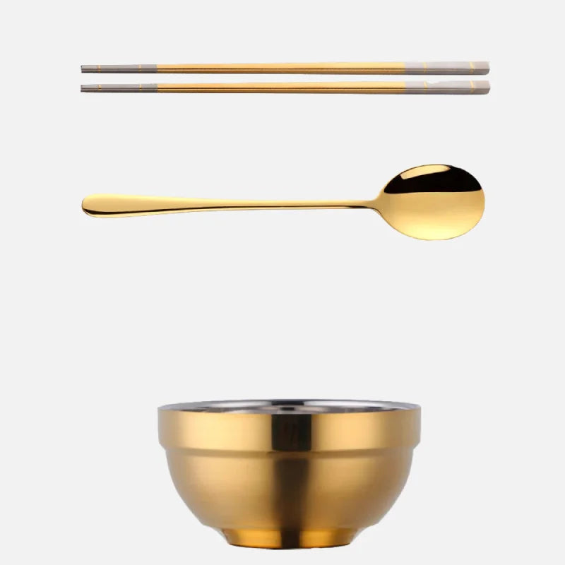 Small&Big Stainless Steel Chinese Rainbow Round Bowl Rice Soup Double Hot Insulation Container Noodle Bowl Kitchen Tableware-Letifly Lights and Decor