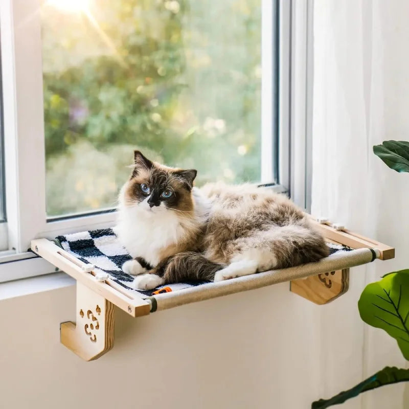 Cat window perch soft plush mount no-drill wood frame
