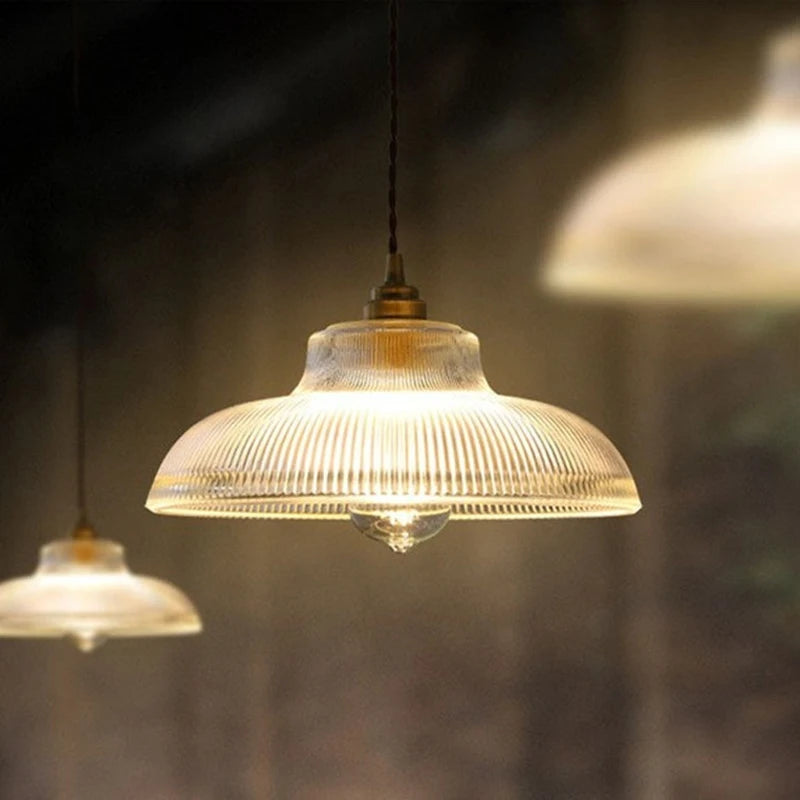 Linden Glow Ribbed Pendant Light Ribbed glass pendant light with brass hardware Nordic hanging lamp