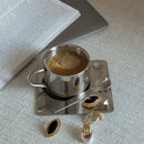 Stainless steel espresso cup and square saucer modern coffee tea set 3pc set with teaspoon