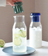 Glass carafe with cup lid modern water bottle minimalist infusion pitcher clear glass beverage container bedside carafe
