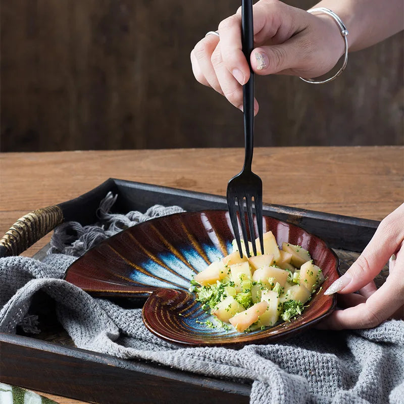 Ceramic shell plate kiln glaze ocean-inspired tableware