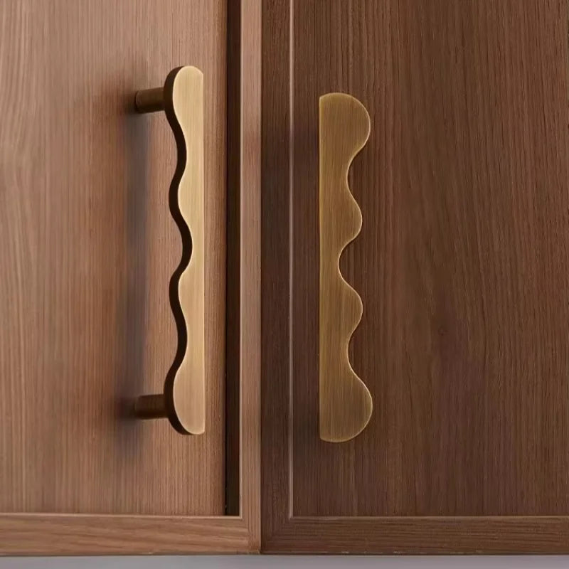 Brass Wave Shape Cabinet Handles Modern Drawer Pulls Gold/Black Furniture Handles for Kitchen Wardrobe Door-Letifly Lights and Decor