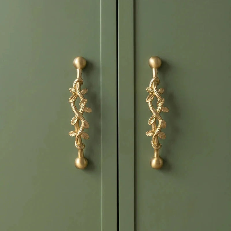 Santaya Brushed Brass Handles Vine-shaped for Kitchen Cabinets Bedroom Wardrobe Drawer Knobs and Furniture Handle-Letifly Lights and Decor