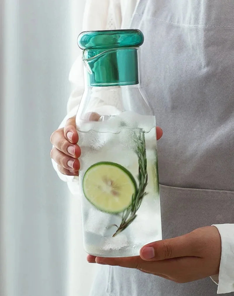 Glass carafe with cup lid modern water bottle minimalist infusion pitcher clear glass beverage container bedside carafe
