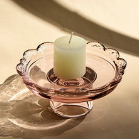 Vintage clear glass dessert plate, Heirloom Pedestal Tray jewelry display storage tray, scalloped lace candle holder for elegant home decoration.