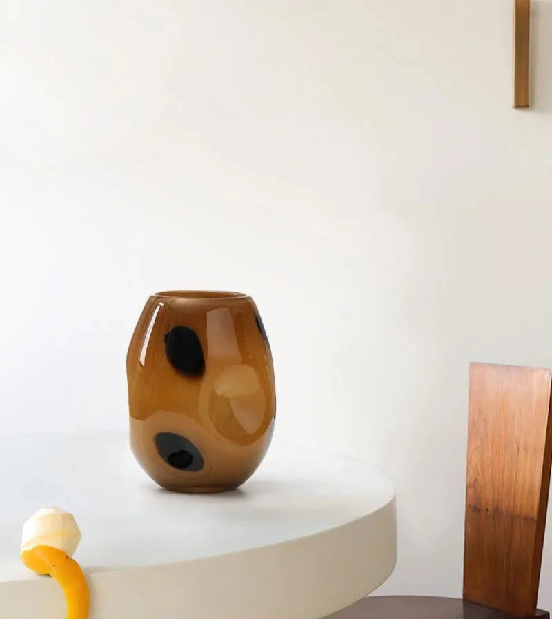 Amberfield Polka Vase Amber glass vase with black polka dots modern decorative elliptical vase