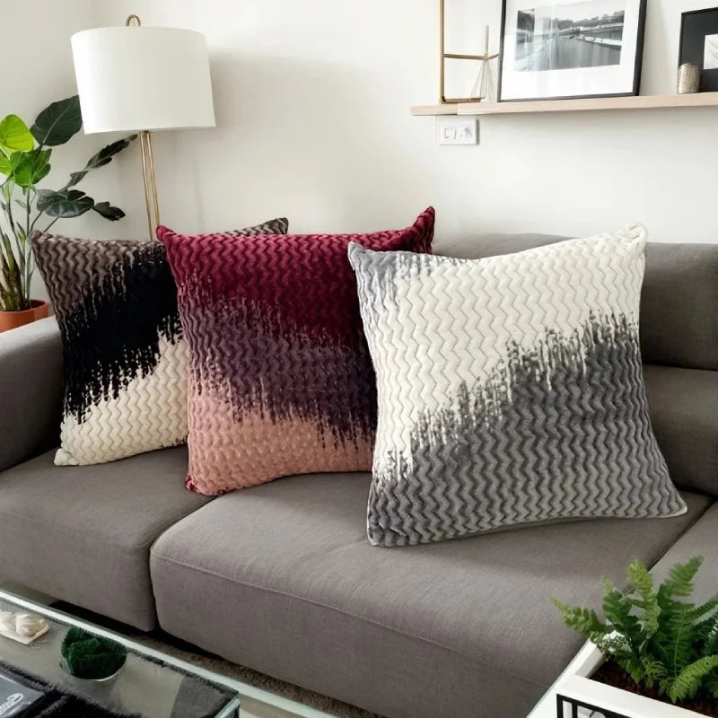 Plush pillow covers ink-wash ombré velour ultra-soft set of 2 pillowcases