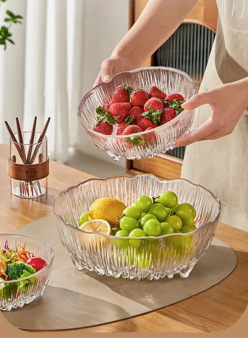 Clear ripple glass serving bowl scalloped edge fruit salad bowl modern decorative tableware