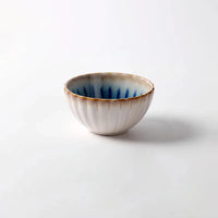 Blue ceramic dinnerware scalloped petal plate bowl sunburst glaze modern dining tableware set