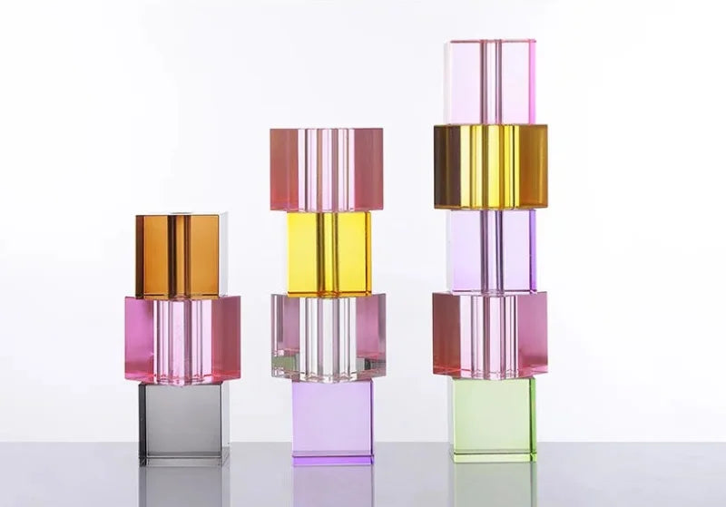 Glass block vase modern crystal geometric flower holder home décor