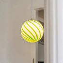 Pendant Light Striped Glass Globe Red Green Whimsical Modern Retro