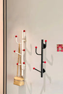 Wall-mounted coat rack with ball hooks, vertical organizer with 4 or 6 hooks