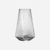 Highball drinking glass clear geometric modern faceted borosilicate vertical ripple texture