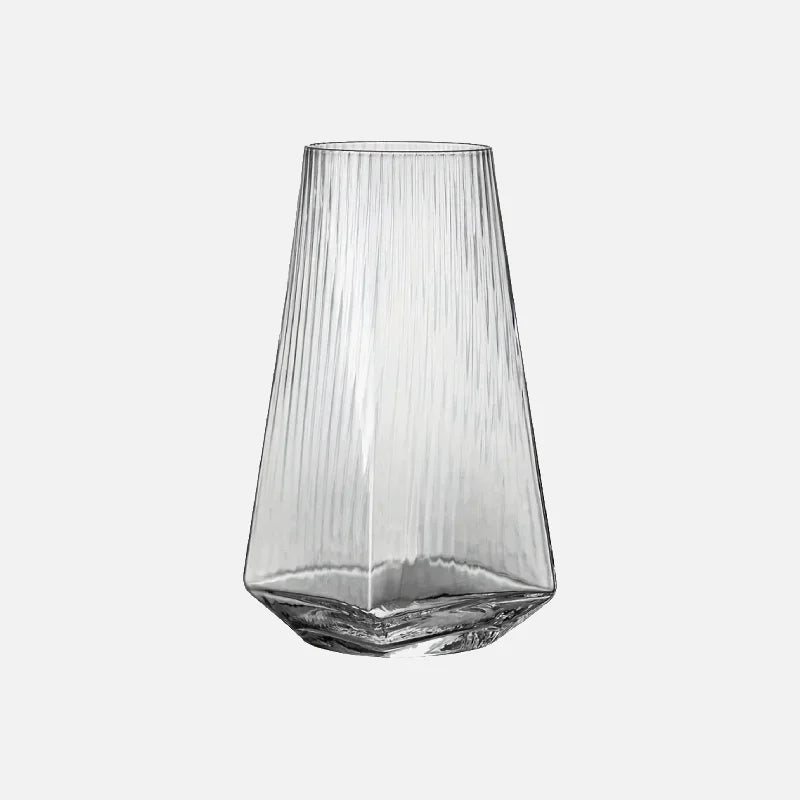 Highball drinking glass clear geometric modern faceted borosilicate vertical ripple texture