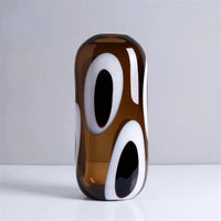 Glass Vase Amber White Black Spot Pattern Glossy Finish Ellipsoid flower terrarium vase