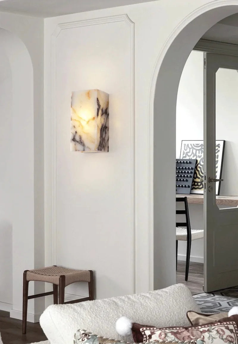 Onyx Glow Wall Sconce luxury cuboid LED natural marble bedside hallway accent lighting