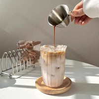 Fluted glass tumbler with scalloped ruffle rim clear drinking glass for iced coffee latte juice modern café style