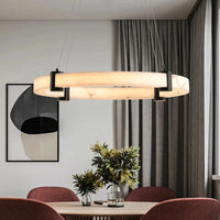 Aura Marble Ring Pendant 23.6Inch Round LED Pendant Light Hanging Chandelier Adjustable Height for luxury living room and modern dining area