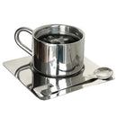 Stainless steel espresso cup and square saucer modern coffee tea set 3pc set with teaspoon
