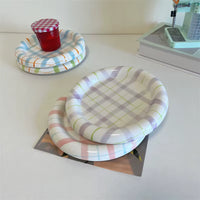 Gridline Ceramic Plates Glossy ceramic plates with thick rim in pink green blue purple modern tableware