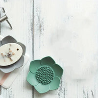 lotus flower silicone soap holder dish with drainage pad for bathroom or kitchen sink