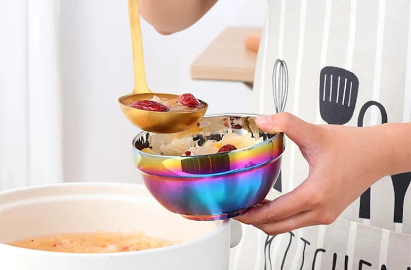 Small&Big Stainless Steel Chinese Rainbow Round Bowl Rice Soup Double Hot Insulation Container Noodle Bowl Kitchen Tableware-Letifly Lights and Decor